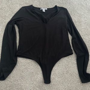 black v neck bodysuit